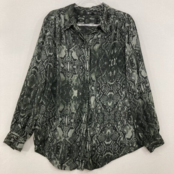 INC International Concepts size XL Black Gray Reptile Print Soft Flowy Button Up - Picture 1 of 9